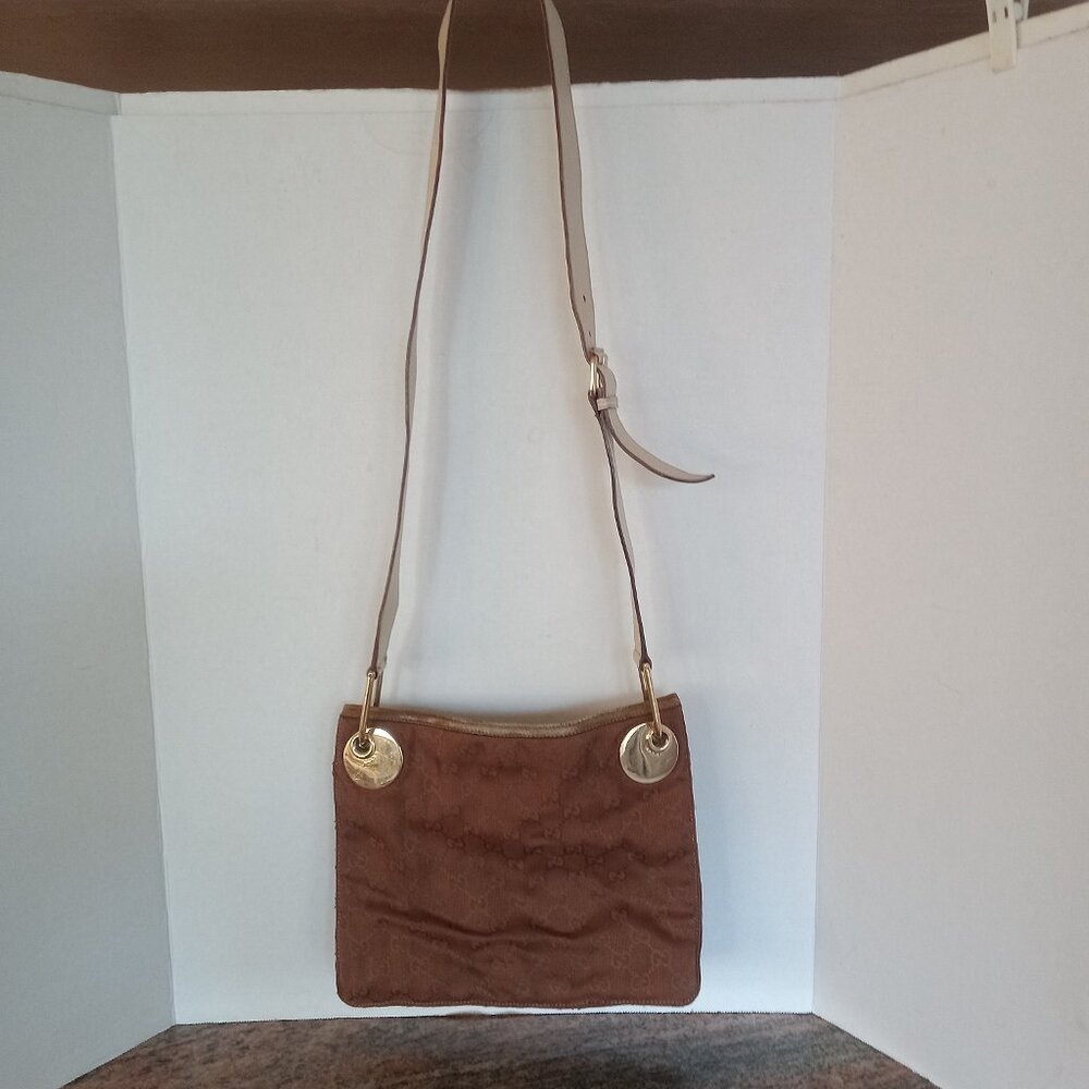 Vintage Gucci GG Canvas & Leather Eclipse Crossbody Messenger Bag